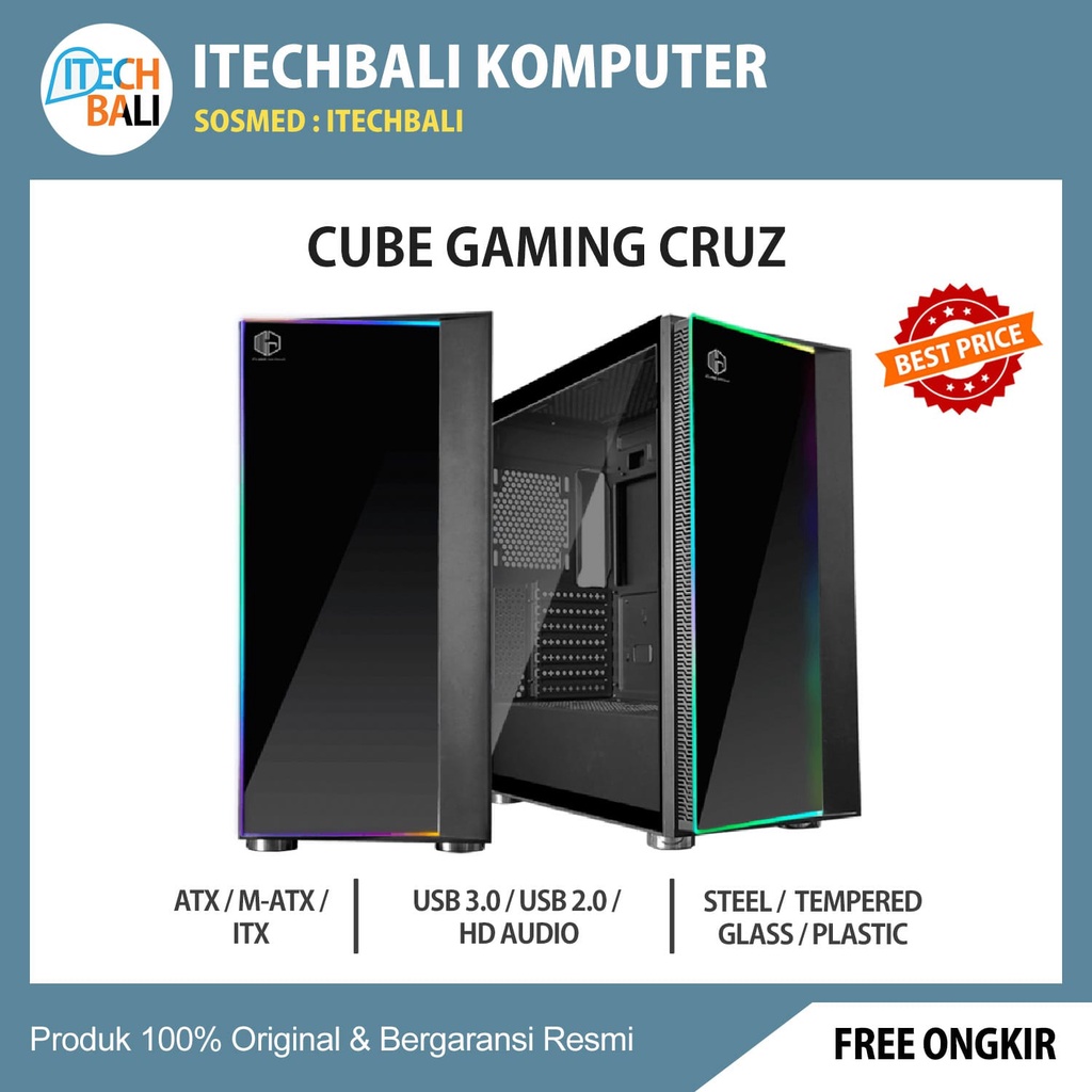 Casing CUBE GAMING CRUZ - Black Side Tempered Glass | ITECHBALI