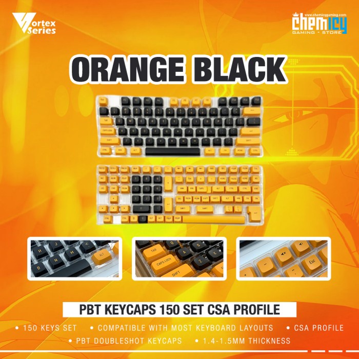 Terlaris Vortex Series Orange Black Pbt Keycaps 150 Set Csa Profile