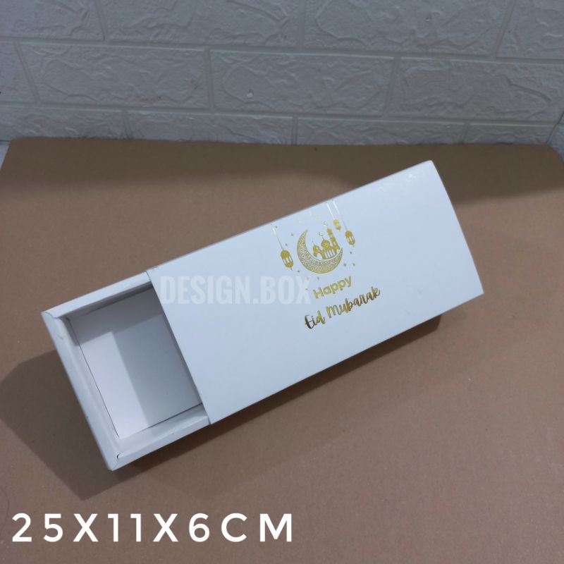 

CETAK LOGO SLIDING BOX PUTIH UK 25X11X6CM