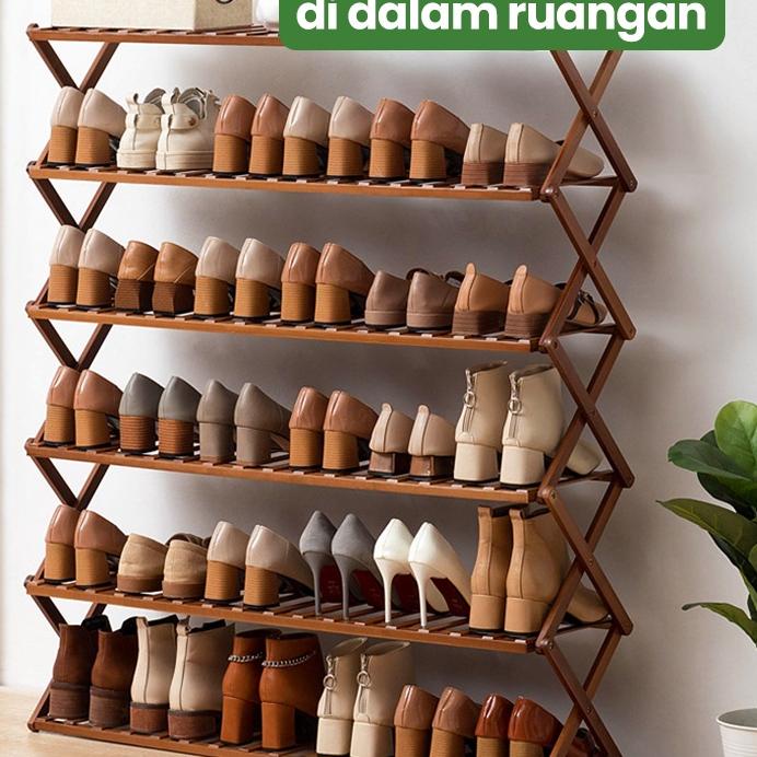 ▲ Greenland Rak Sepatu Kayu 5 Tingkat Rak Sepatu Zigzag Aesthetic Rak Penyimpanan Serbaguna HRS202 ♧