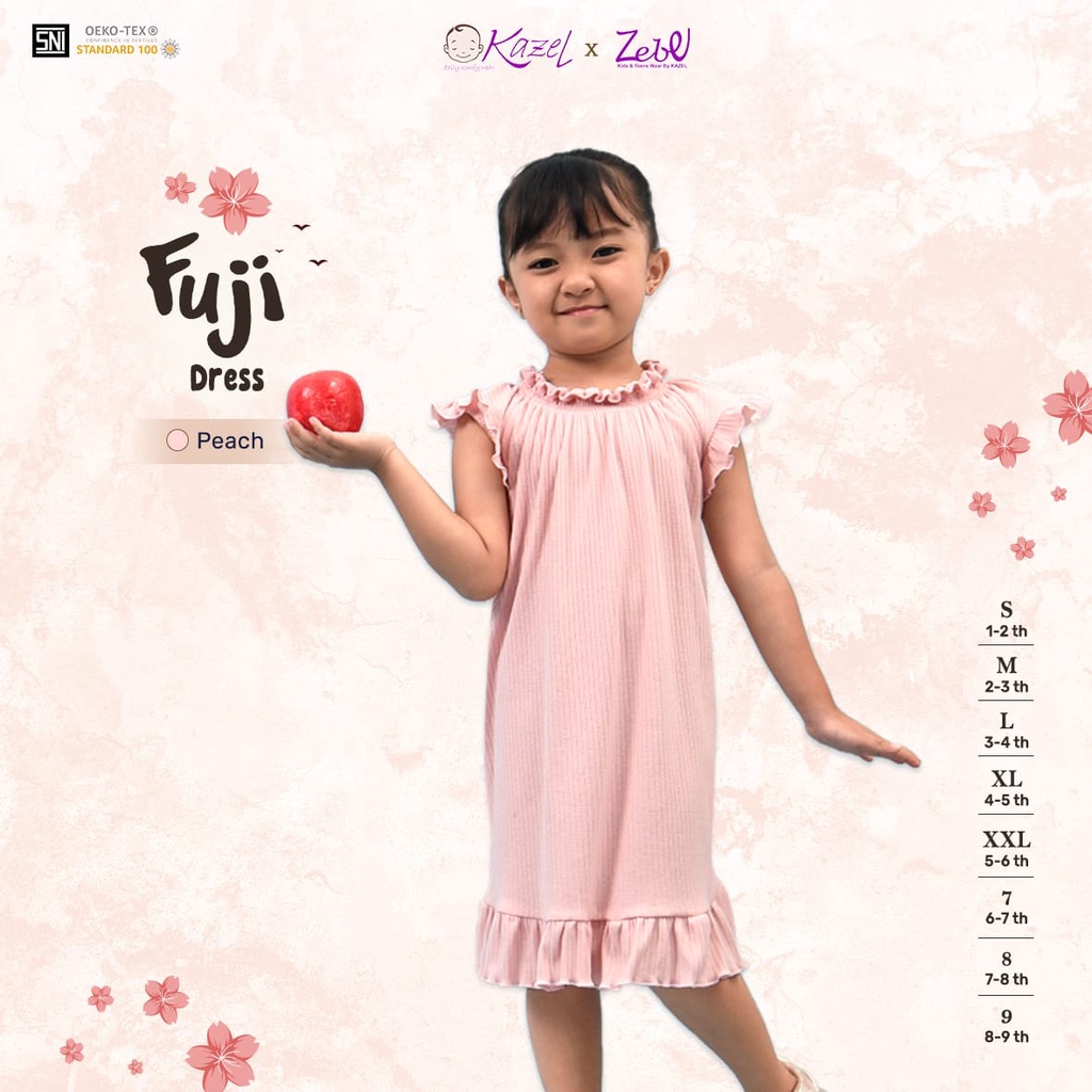 Kazel Fuji Dress 1-9 Tahun Zebe Dress Rib Ruffle Anak Permepuan CBKS