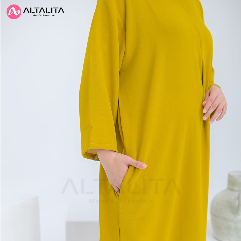 Altalita - Daster Gamis Polos Cringkle Airflow Kekinian Busui Lengan Tangan 3/4 Panjang Semata Kaki Jumbo LD 120