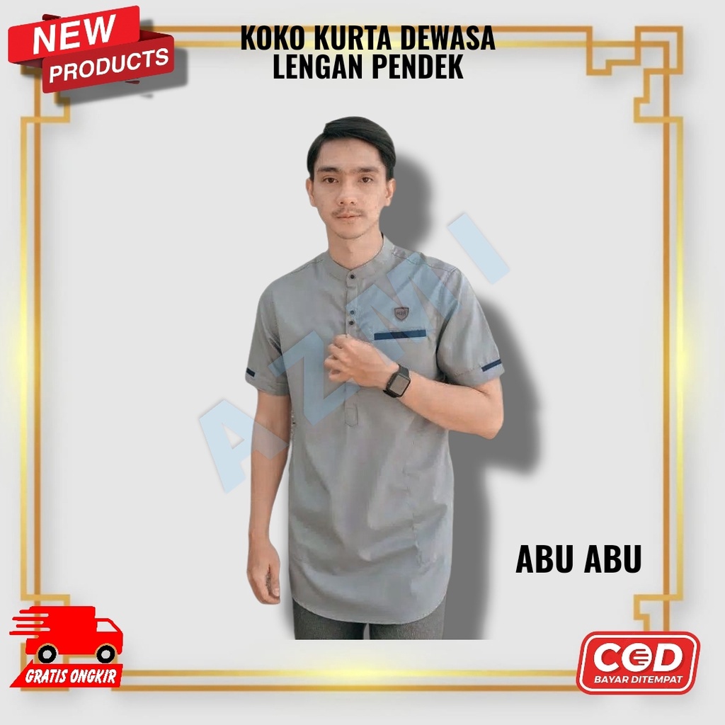 Baju Koko Pria Dewasa Koko Kurta Kain Katun Abu Abu Lengan Pendek