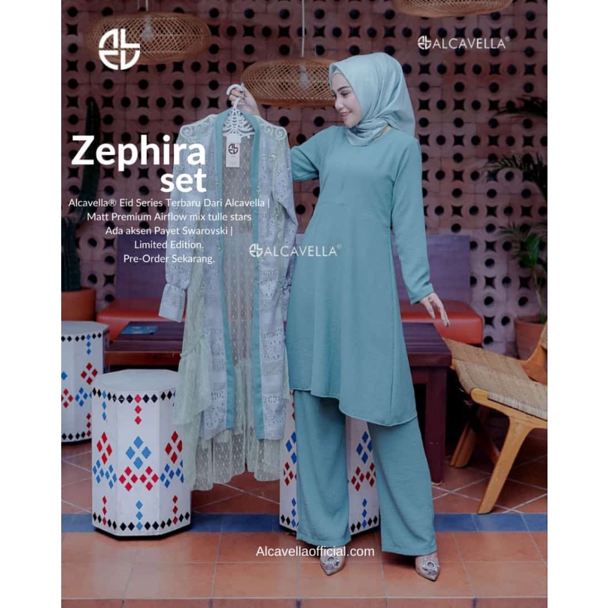 Zephira One Set Premium Swarovski by Alcavella S-XXL - Setelan Baju Celana Panjang Wanita Muslimah -