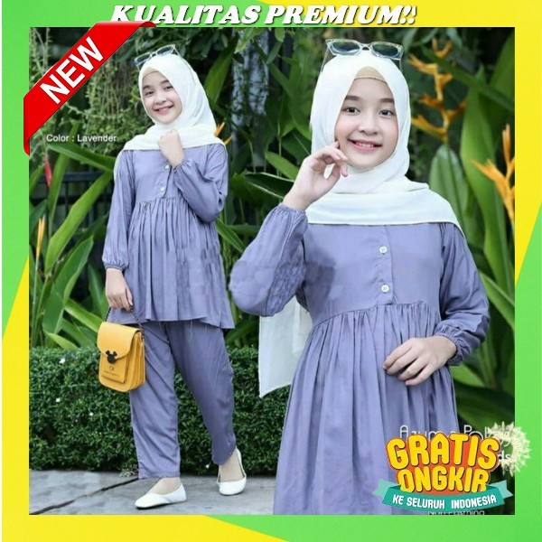 Gamis Anak Perempuan Brukat Trend Terbaru 2023 Sage Grey Lilac Hijau Sage Syari St Setelan Liana Kid