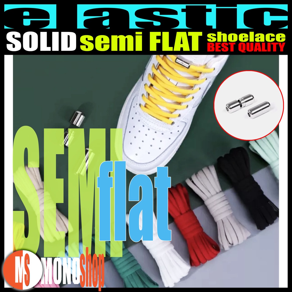 high quality elastic shoelace semi flat dengan metal capsule lock