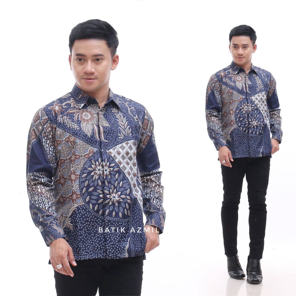 Kemeja Batik Pria Modern Lengan Panjang Casual Modis Slim Fit Trendy Masa Kini OL 160