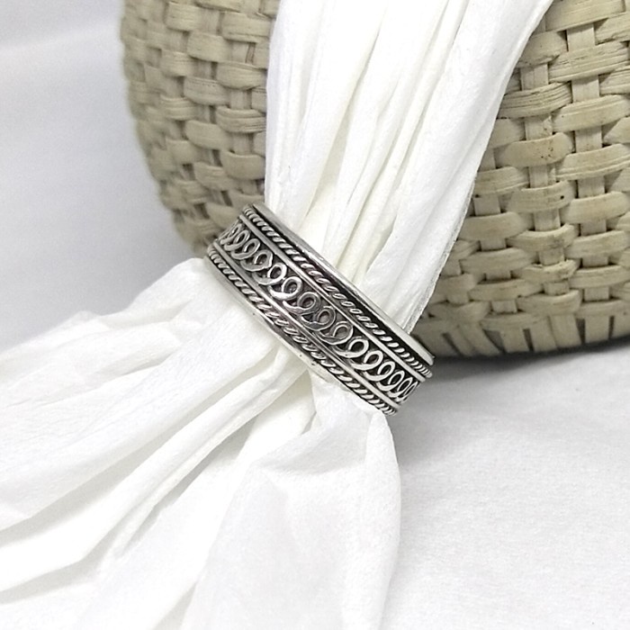 Cincin Ring Perak Silver Bali Putar Polos Jalin Tali Air Asli 925 Pria
