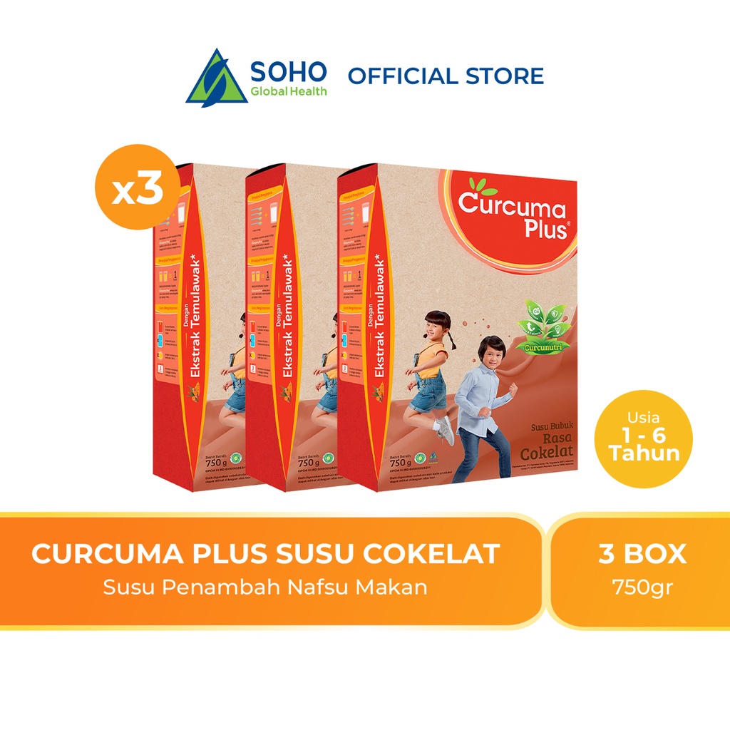 Curcuma Plus Susu Bubuk Ekstrak Temulawak Coklat 750gr - Paket isi 3