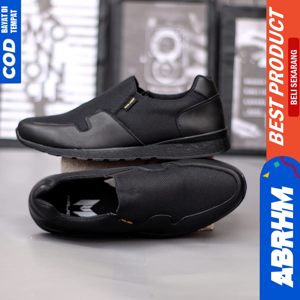 Sepatu Sneakers Pria Casual Hitam Kerja Abraham Paul