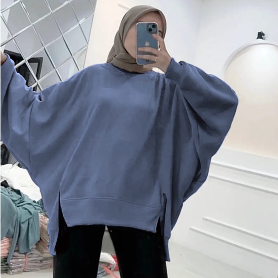 Sweater Wanita XXXL Oversize Batwing  Belah Pinggir