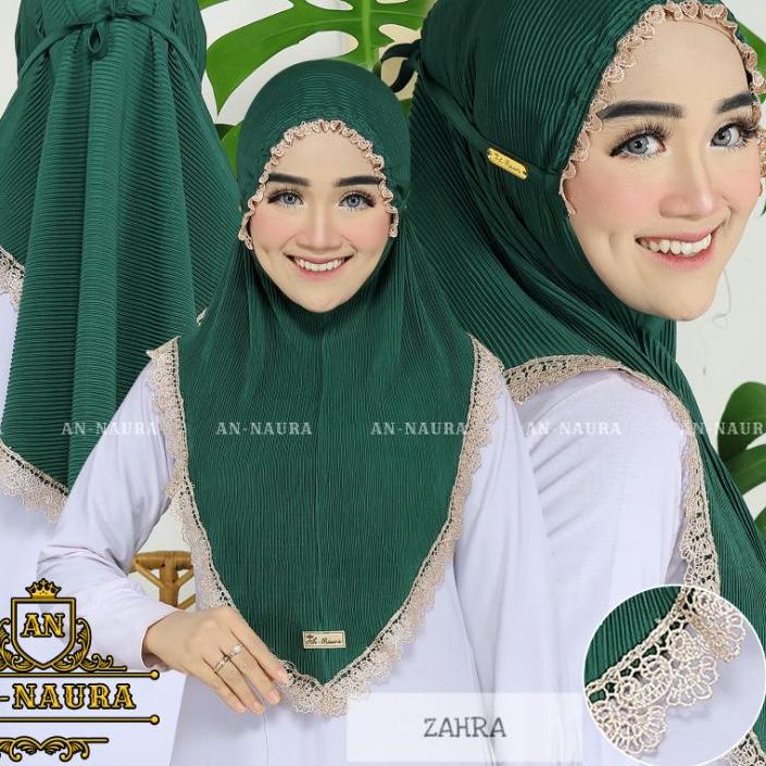 ☪ Bergo plisket kerut renda zahra jersey terbaru / jilbab plisket renda kerut murah / hijab jersey p