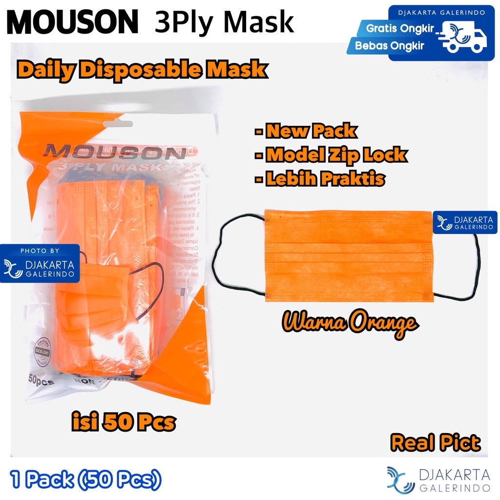 Masker Earloop 3Ply Mouson Putih Hitam isi 50 Pcs