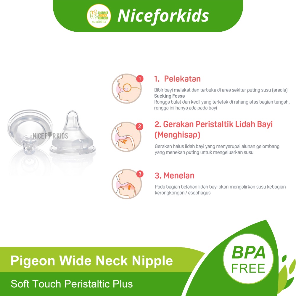 Pigeon Wide Neck Nipple Soft Touch Peristaltic Plus isi 3pcs / Dot Botol Susu Wide Neck