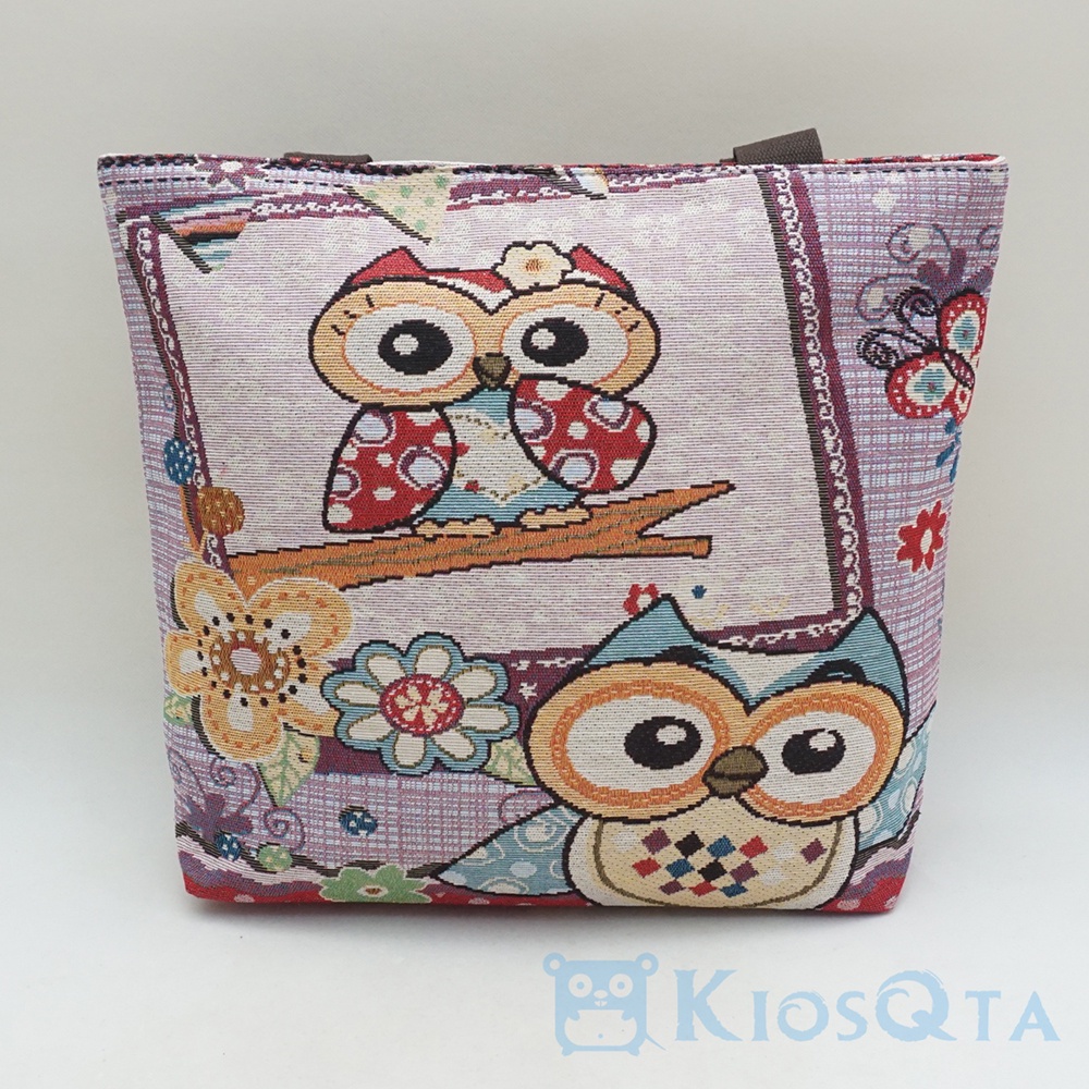 tas tote bag thailand motif owl burung hantu D ukuran besar
