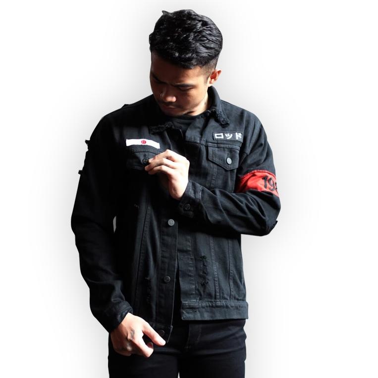 MENARIK CLOVERFIELD - Jaket Jeans Pria Japan Jacket Denim Bordir Slimfit Hitam Oversize Korean Style