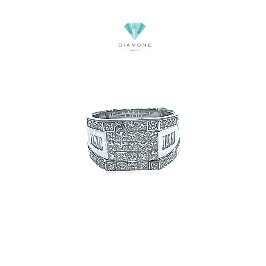 Diamond Ring Man Square white gold 18k -Diamond Jewelry