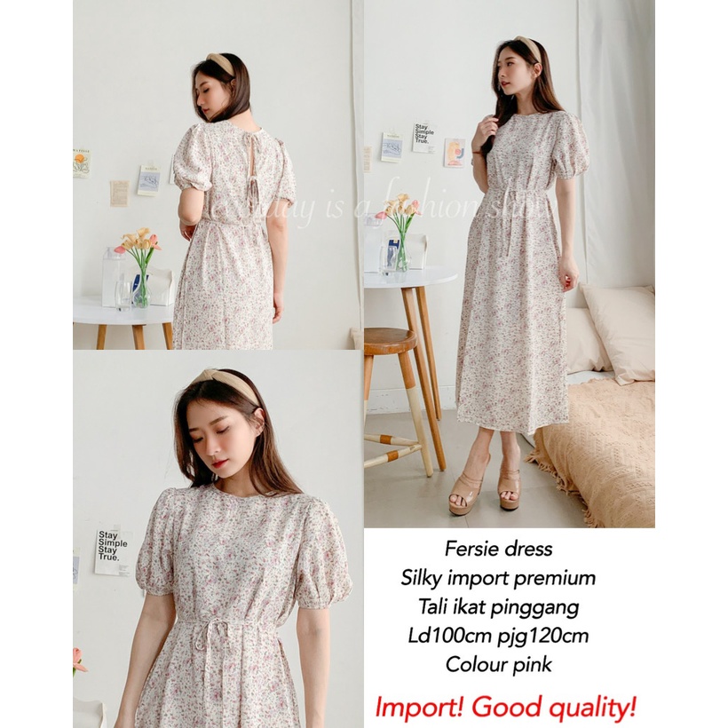 Korean Midi Dress Fersia Bahan Silky Import Premium / Dress Wanita Casual Dress Ukuran Allsize fit L