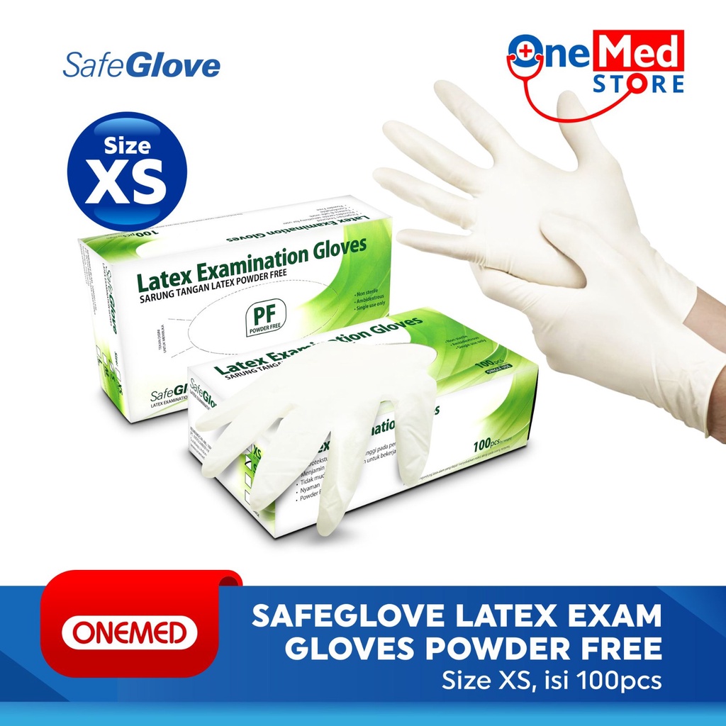 Sarung Tangan Latex Safeglove Exam Powder Free PF Putih - XS