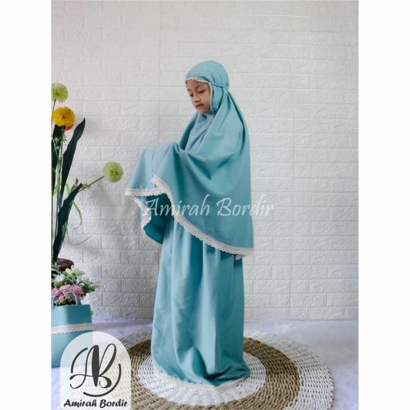 MUKENA COUPLE / MUKENA SARIMBIT MURAH KATUN POLOS RENDA RAJUT DEWASA ( IBU) &amp; ANAK ( 1,5 TAHUN - 16 TAHUN)