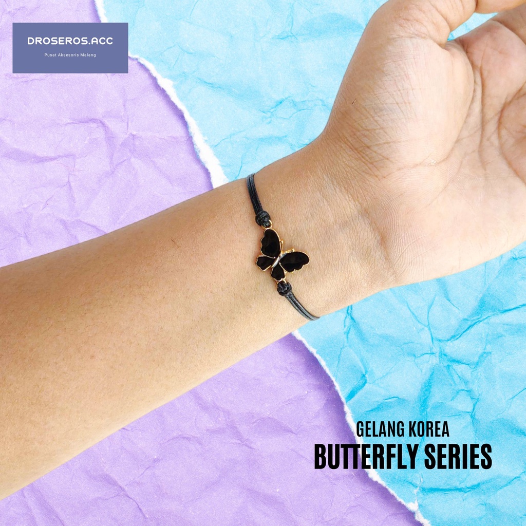 Gelang Kupukupu Korea Gelang Kupu Tali Hitam Wanita Gelang Tangan Butterfly Vintage Love Nevertheles