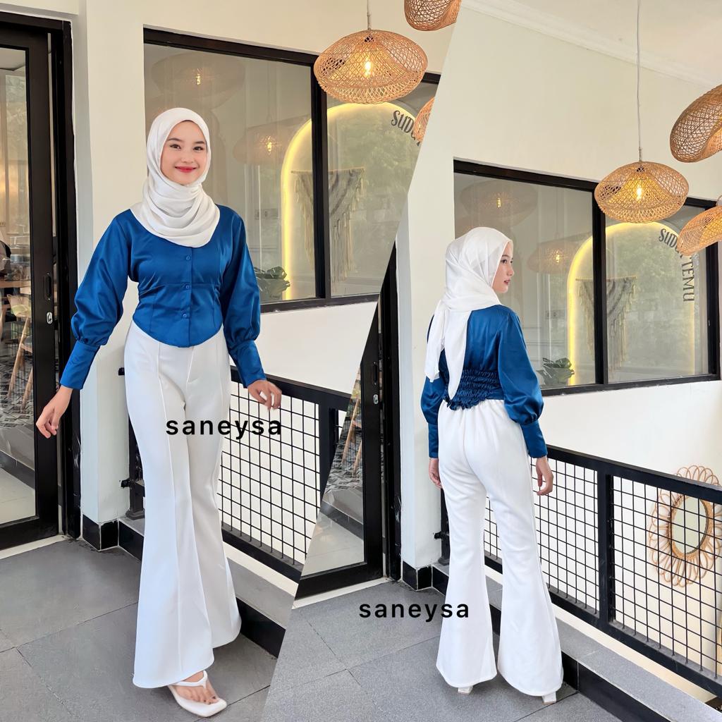 Orlin Kemeja Korset Wanita - Corset Shirt Long Sleeve - Atasan Kemeja Puff Blouse Top Wanita - Kemeja Kerja Wanita - Kemeja Corset Lengan Panjang - Blouse Satin