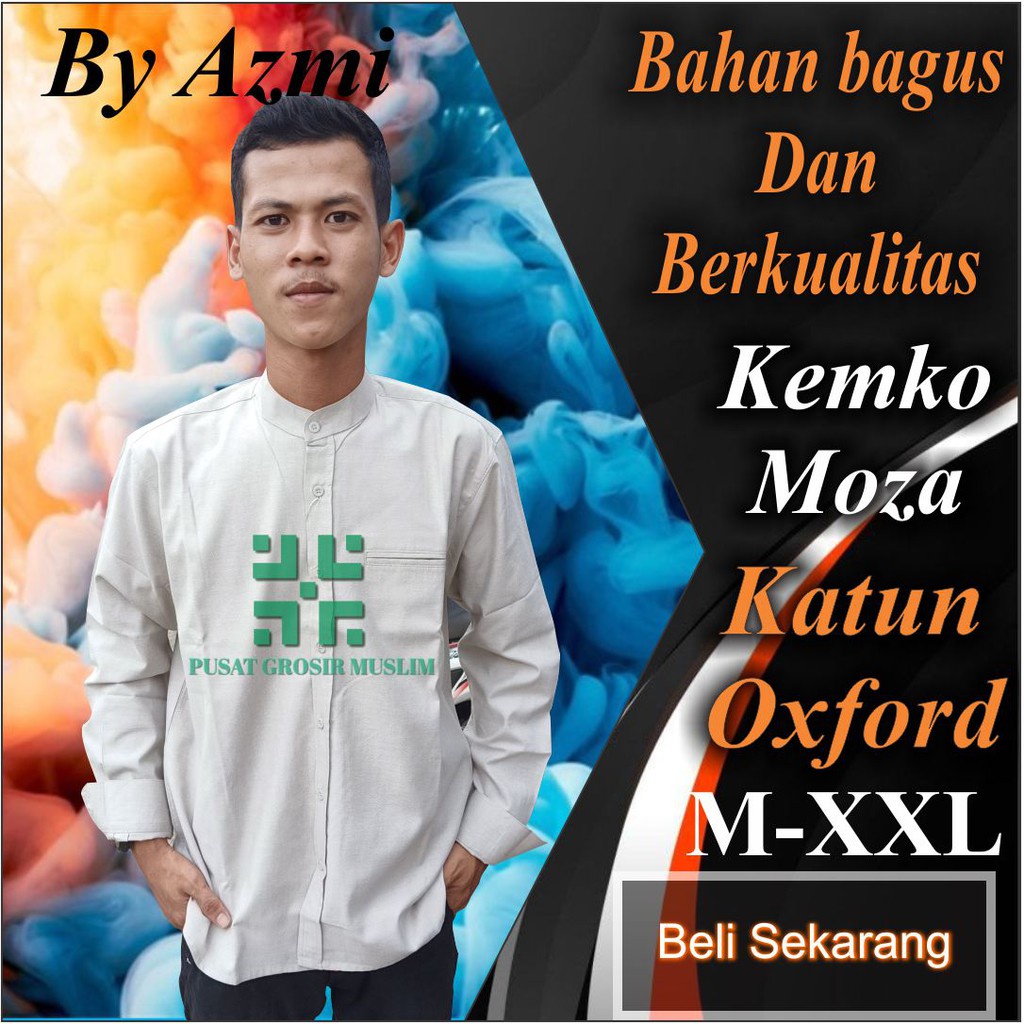 Baju Moza Kemko Tangan Panjang Coklat Susu Kemeja Koko by Moza Bahan Oxford High Premium Quality