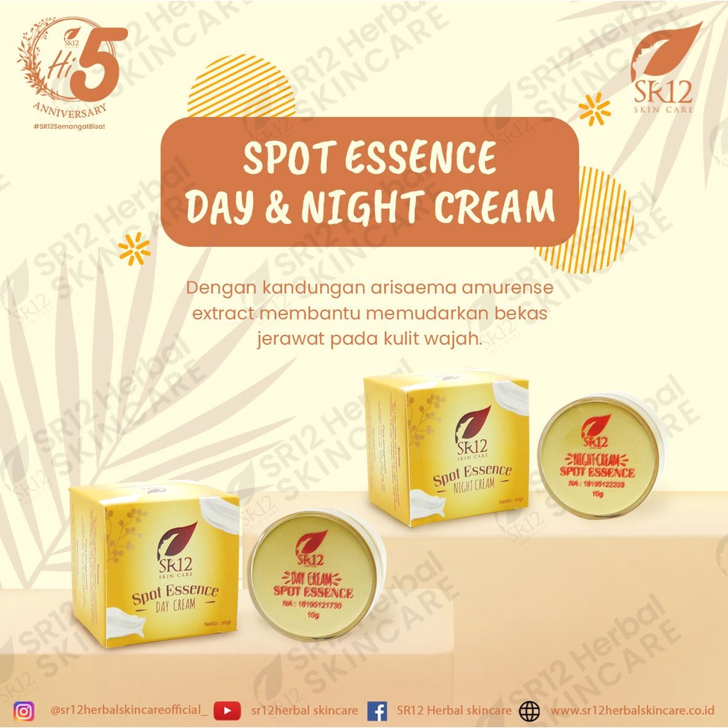 TUMPAS BEKAS JERAWAT , FLEK HITAM &amp; NODA WAJAH ..!! SPOT ESSENCE DAY &amp; NIGHT CREAM SR12 STANDAR BPOM