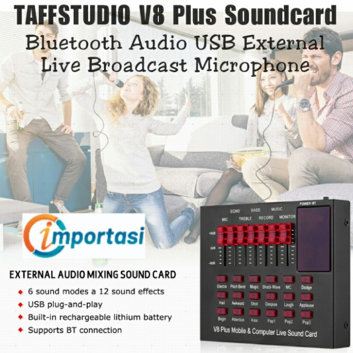 TAFFSTUDIO V8 Plus Soundcard Bluetooth Audio USB Live Broadcast