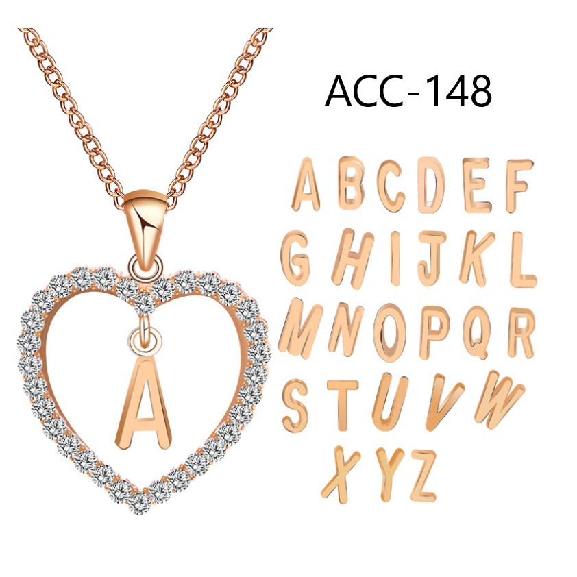 FYGALERY ACC148 Kalung Rantai Alfabet Liontin Huruf U-Z Rosegold Silver Bentuk Love Hati Aksesoris Wanita Fashion Murah