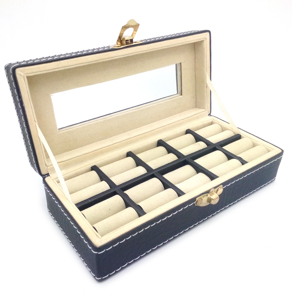 Kotak Box Cincin Batu Akik Kaca Jahit Tempat Penyimpanan Akik - isi 10 petak