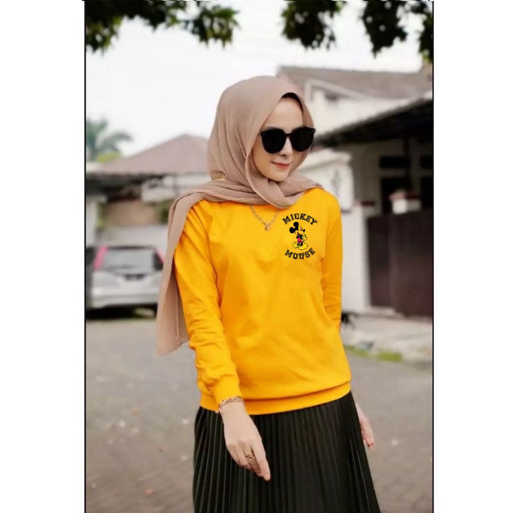 Baju lengan panjang wanita logo MM / kaos distro model sweater keren trendy dan kekinian