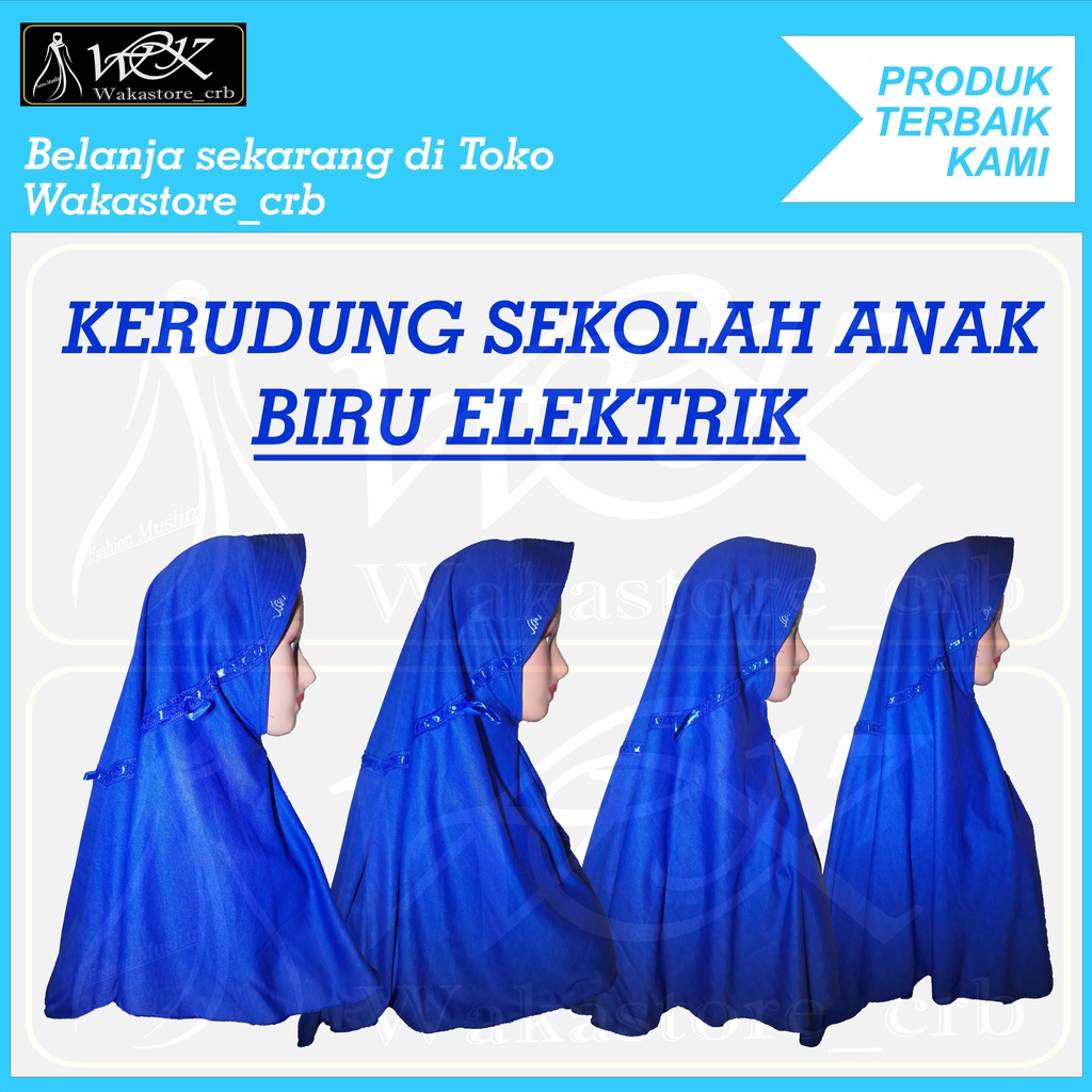 Kerudung Sekolah Anak Hijab Sekolah Biru Elektrik TK SD SMP SMA DEWASA Serut Renda Samping