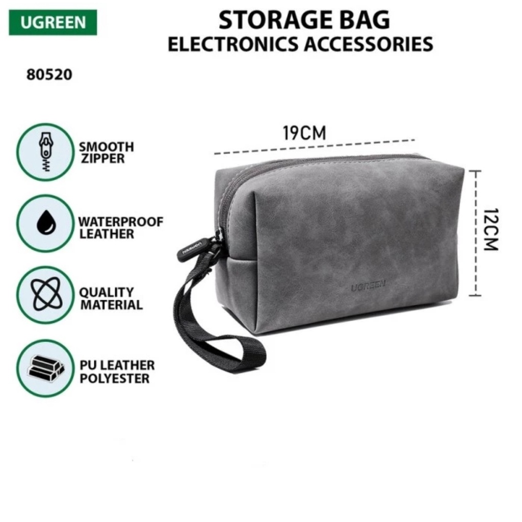 Ugreen Tas Organizer Storage Bag Mini Pouch Handbag Leather Waterproof Travel Kit Charger Pouch Lanyard