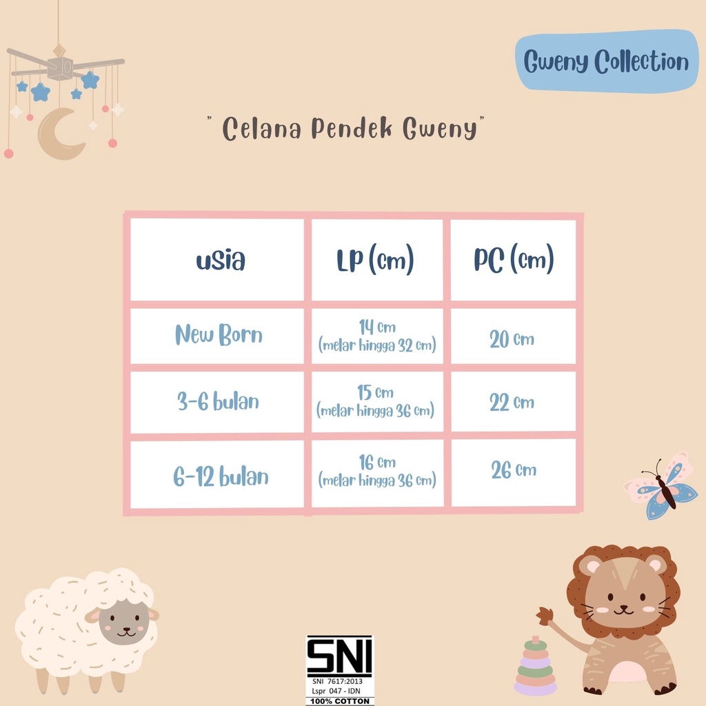 CELANA PENDEK BAYI UNISEX COTTON GWENY