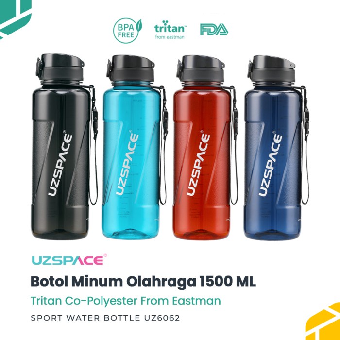 UZSPACE 6062 Botol Minum Olahraga Besar 1.5 Liter USA Tritan ORIGINAL
