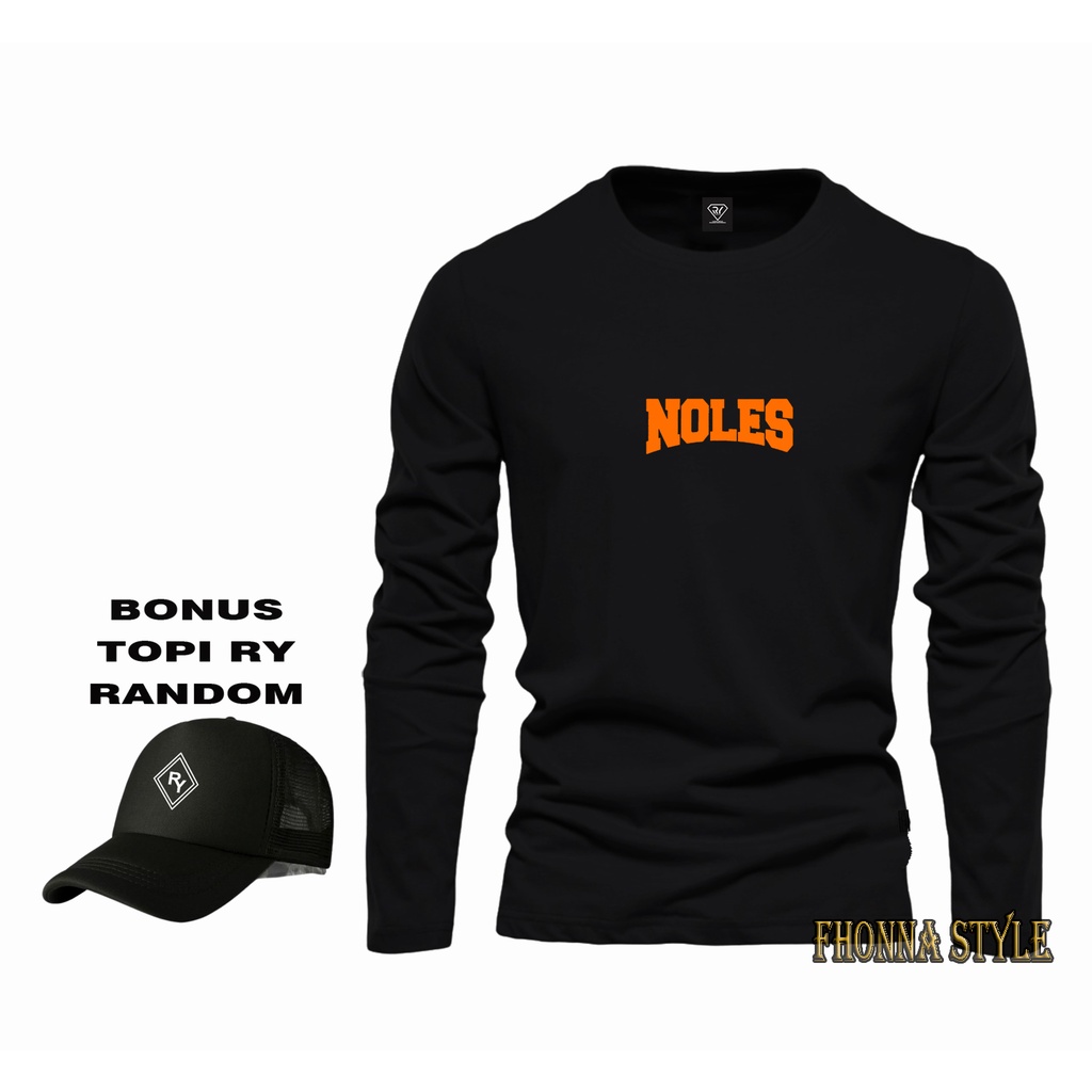 Fonna Rizki - Kaos Pria - Lengan Panjang Noles Orange + Topi - Tshirt Distro premiun