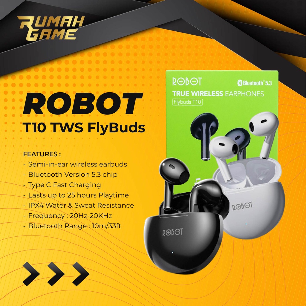 TWS Robot Flybuds T10 Headset Earphone Handsfree Bluetooth
