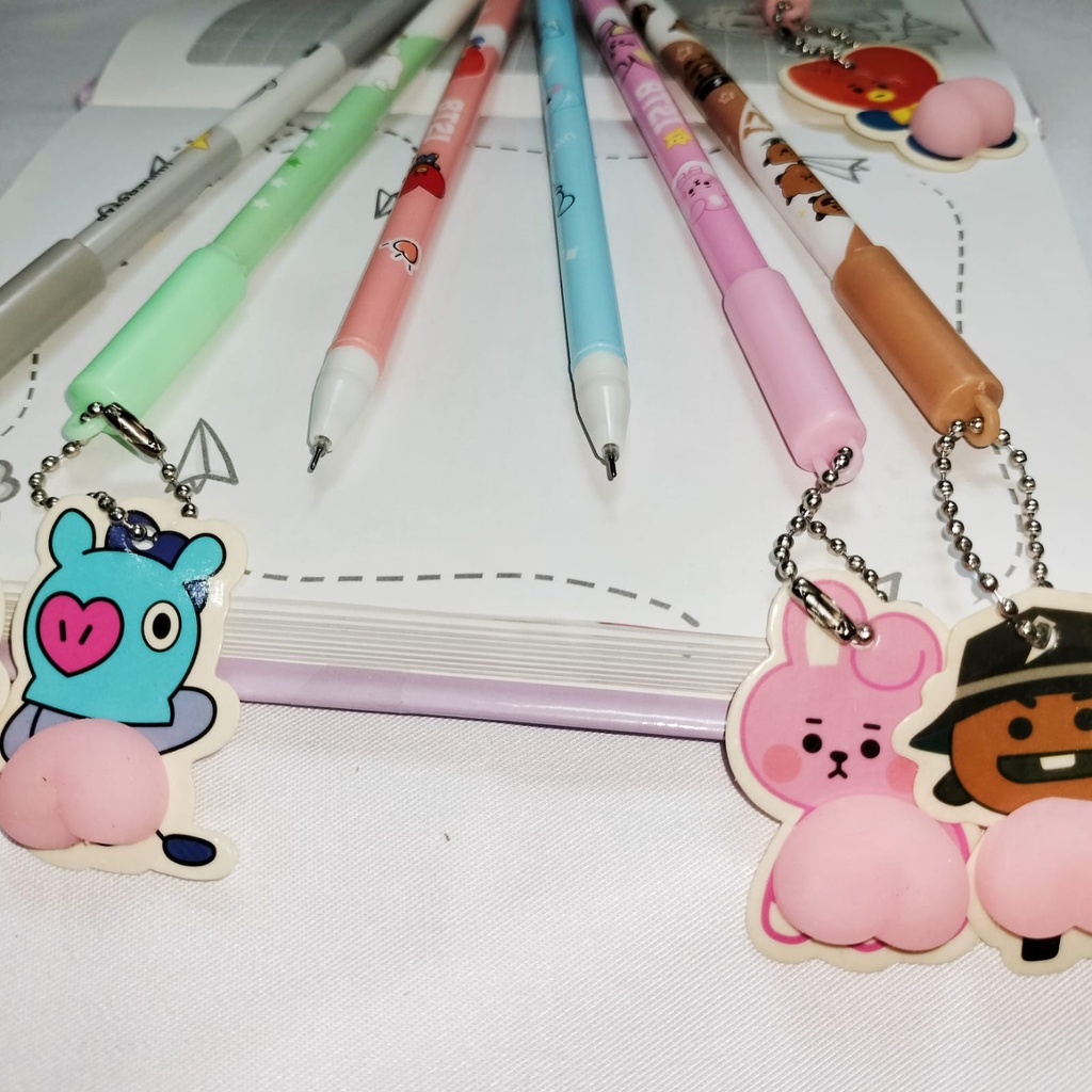 PULPEN GANTUNGAN STIKER BTS21 CUTE PENA LUCU TINTA HITAM EDISI SPESIAL PEN GANTUNGAN STICKER BT IMUT UNIK ALAT TULIS FANCY KEKINIAN BEST QUALITY FAVORIT ANAK BISA GROSIR DAN COD