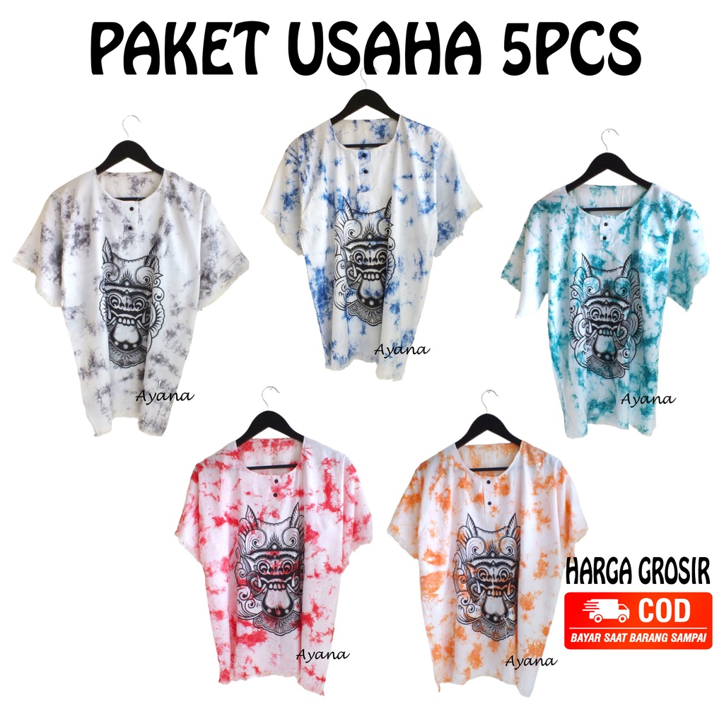 PAKET USAHA - 5pcs baju barong bali - pria dan wanita - lengan pendek - bahan katun adem - kaos bali