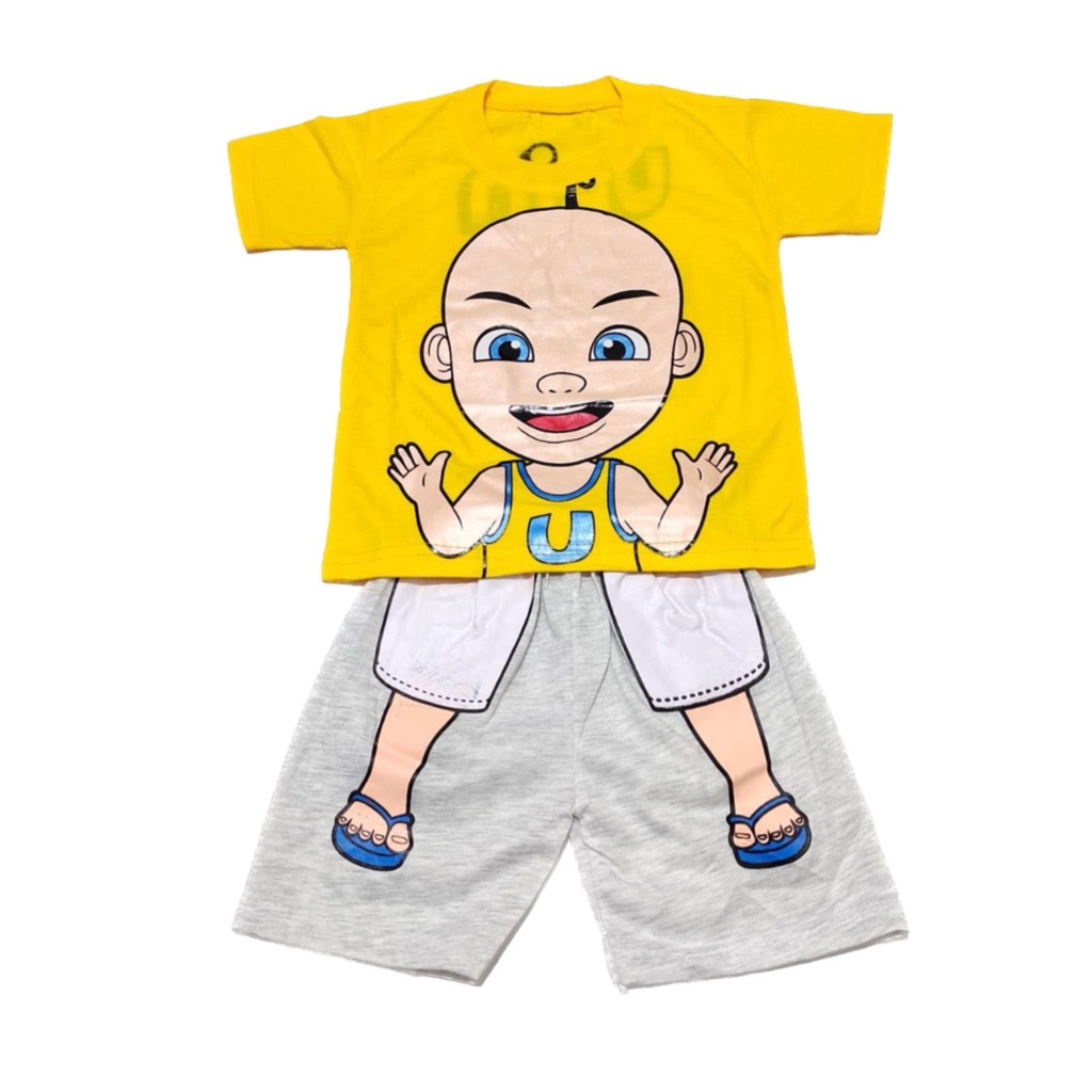 Pakaian Anak Laki-Laki Motif Shark Stelan Pendek Gambar Panda Baju Upin Ipin