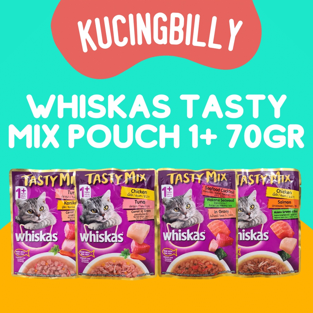 WHISKAS TASTY MIX pouch 1+ 70gr makanan kucing basah