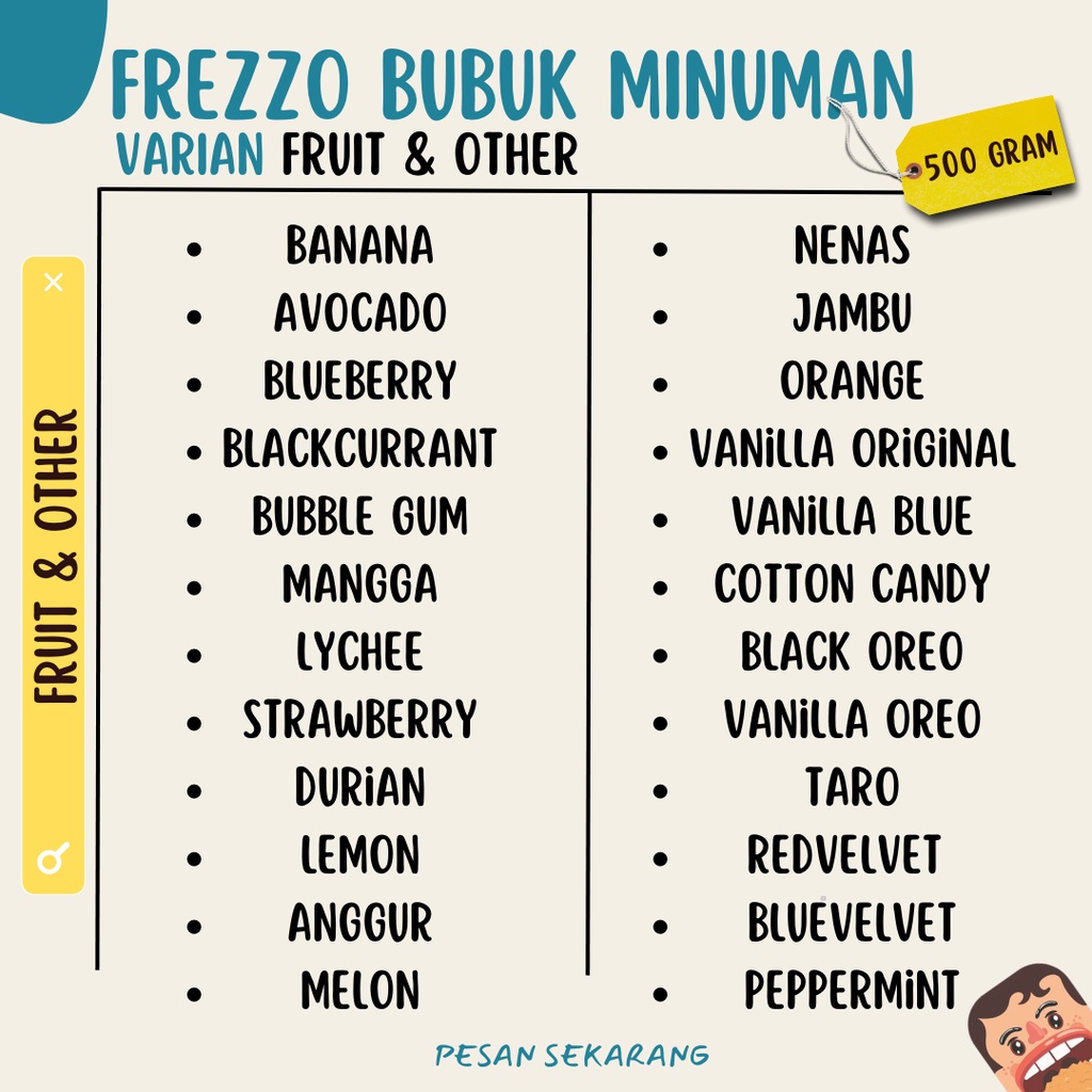 500 Gram Bubuk Minuman Frezzo Varian Buah / Frezzo Powder / Bubuk Minuman Aneka Rasa