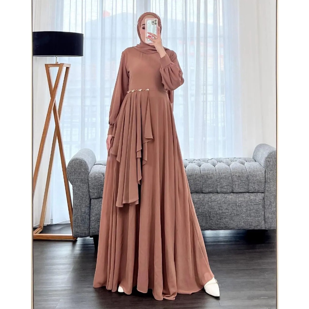 PROMO ZOYA DRESS Baju Dress Wanita Dewasa Muslim Dress Ceruty Babydoll Full Furing Gamis Polos Simpl