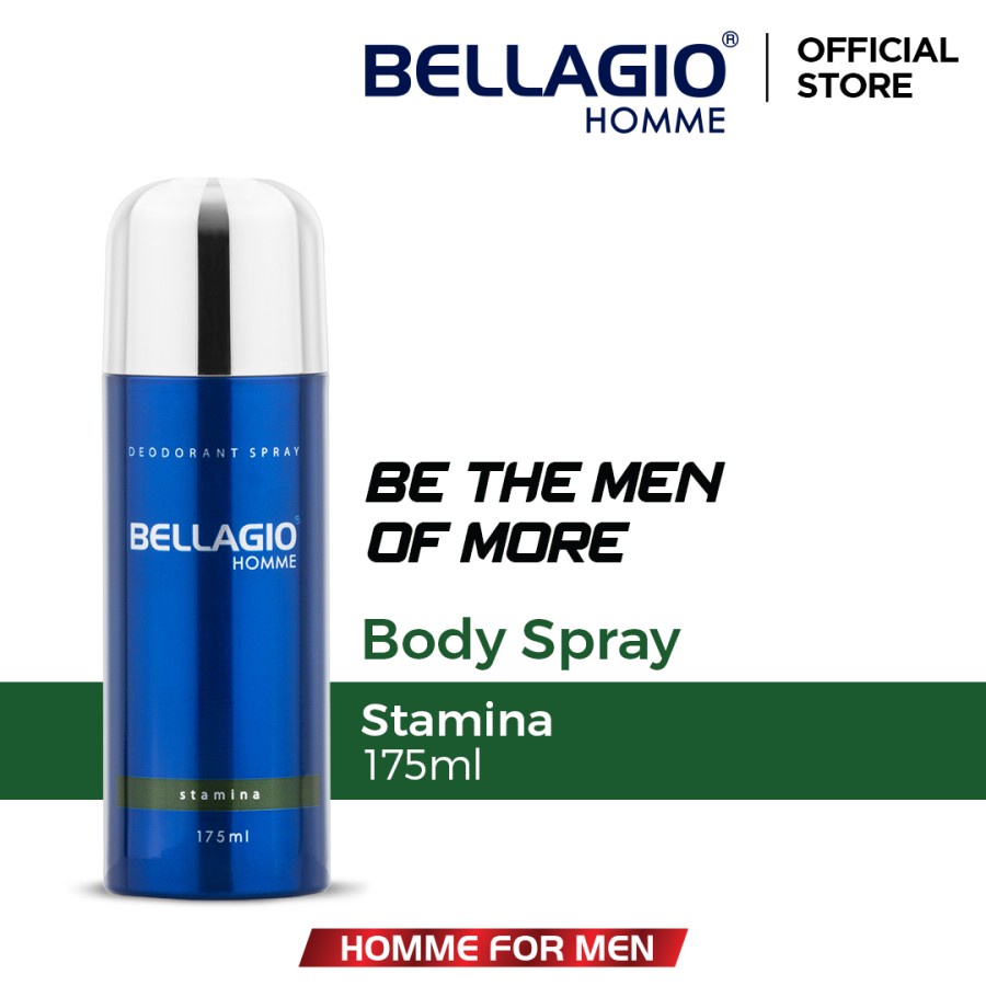 Bellagio Deodorant Spray Stamina (Green, 175ml) Laki-laki Pria Pewangi Penghilang Bau Badan Tubuh Ke
