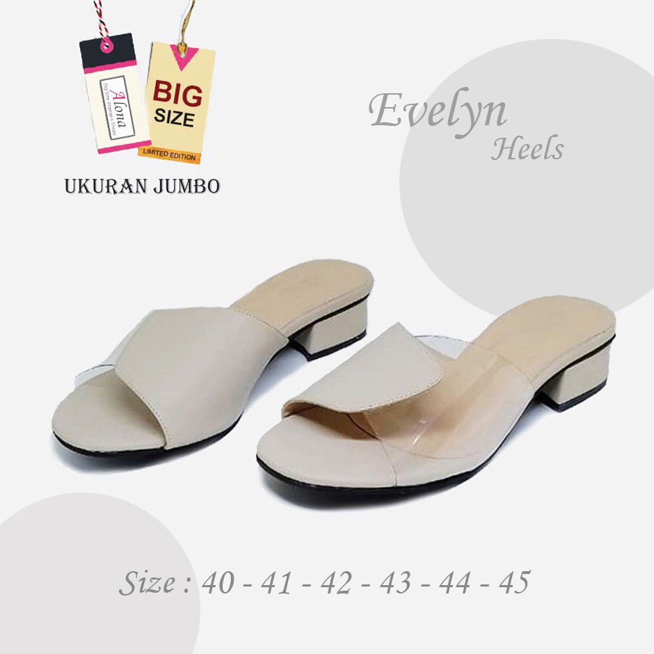 EVELYN X ZAGIB | Sandal Wanita Pesta Slide Hak Tahu Ukuran Besar 40-41-42-43-44-45 Heels Big Size Beige