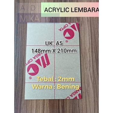 

Adiimika Acrylic / Akrilik Marga Cipta MC/Polos Lembaran Uk. A5 Tebal 2mm BENING