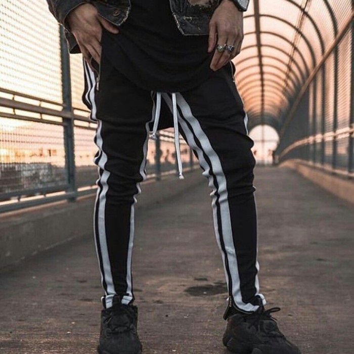 ZORKA Celana Panjang Pria Hypebeast Double List Series / Celana Panjang Pria Training Polos Basic Jogger Pant / Joger Pants / Celana Trening Pria Kekinian Terbaru Korean Style Putih List Hitam / Trening Pria