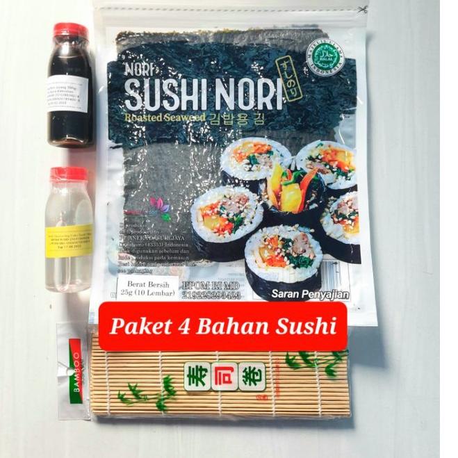 

Khusus hari ini Paket bahan sushi tipe 4 lengkap nori cuka bambu sushi shoyu dried seaweed vinegar soy sauce tikar kecap asin shoyu