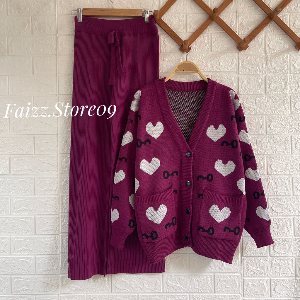 ONESET CARDIGAN VALENTINE SETELANA CELANA KULOT RAJUT WANITA